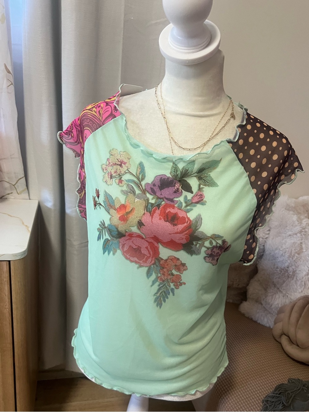 Floral Mint Short Sleeve Women's Top